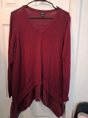 torrid Maroon V-Neck Long Sleeve Top with Layered Hem